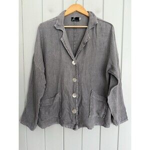 Fenini Shirt Jacket M Medium Button Lightweight Gray Single Button Pockets